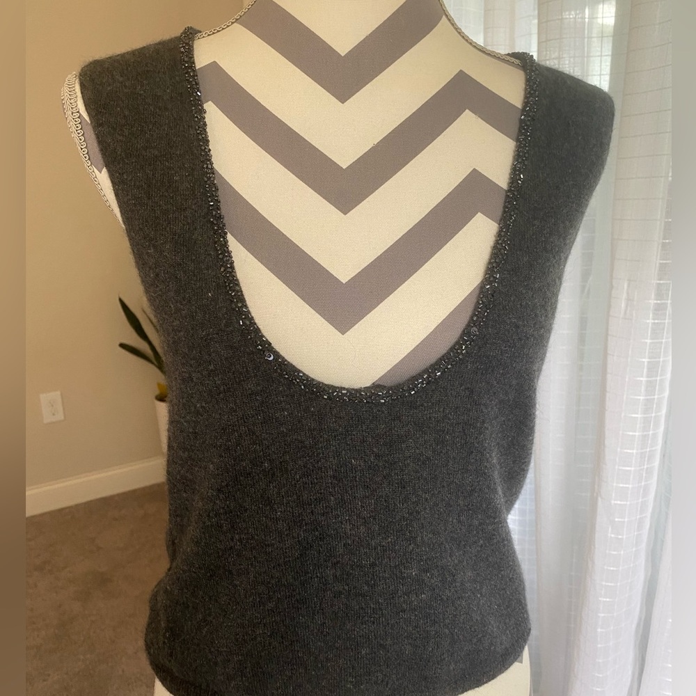SHELLI SEGAL Knit Cashmere Gray Tank Top